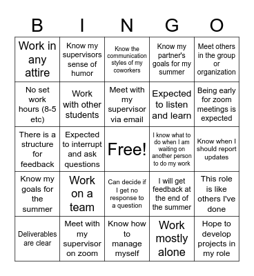 Experiential Learning Bingo Card