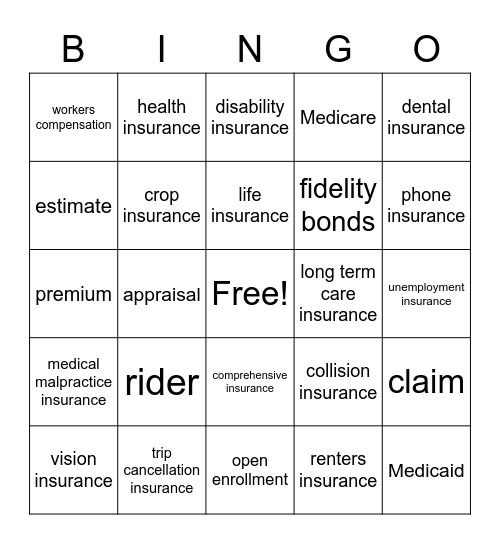Insurance IQ Bingo Card
