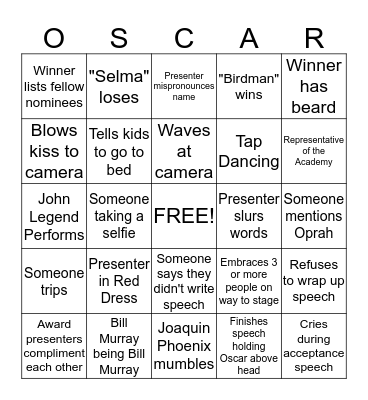 Academy Award Bingo Card