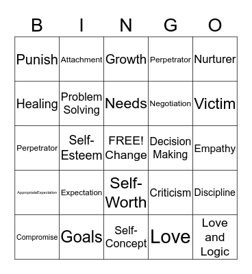 Nurturing Bingo Card