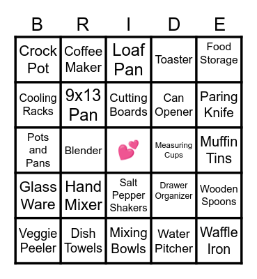 Bridal Shower BINGO Card