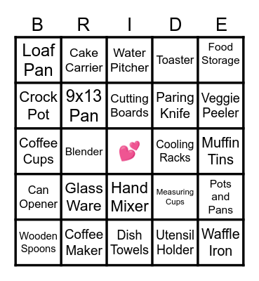 Bridal Shower BINGO Card