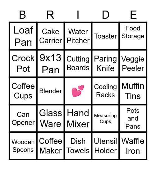 Bridal Shower BINGO Card