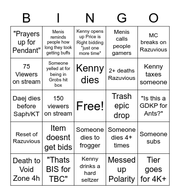 DANGERZONE BINGO NAXX THUS GDKP Bingo Card