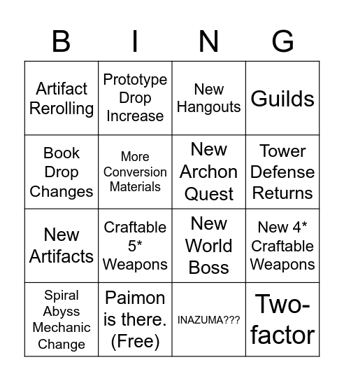 Untitled Bingo Card