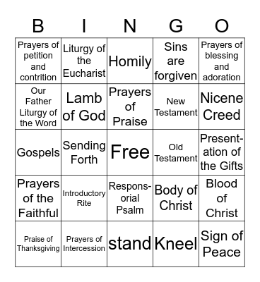 Mass Bingo Card