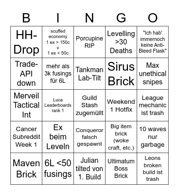 Ultimate Path of Exile 3.14 Bingo Card
