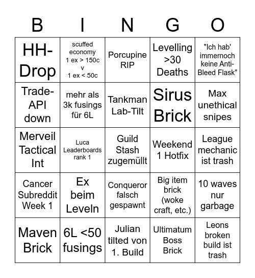 Ultimate Path of Exile 3.14 Bingo Card