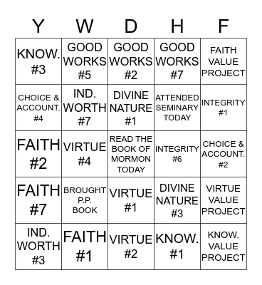 PERSONAL PROGRESS BINGO Card