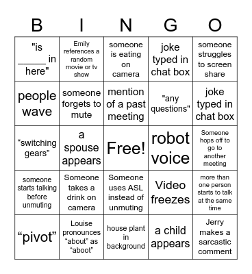 Zoom Bingo - Education Department Edition Bingo Card