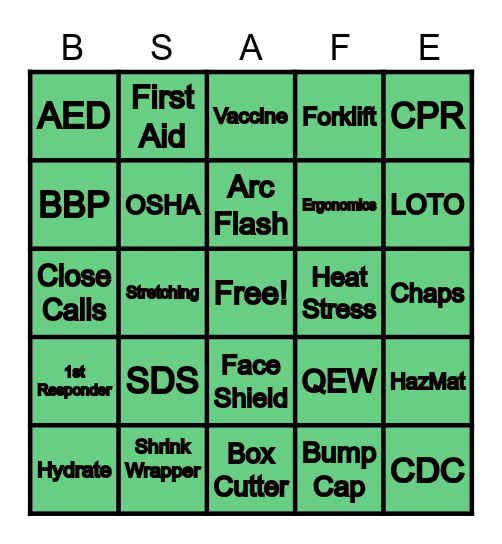 Safety Bingo Card