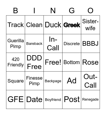 Human Trafficking Bingo Card