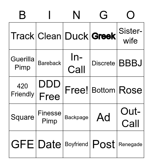 Human Trafficking Bingo Card