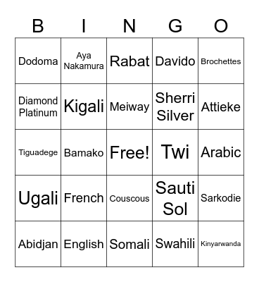Name Drop (African Theme) Bingo Card