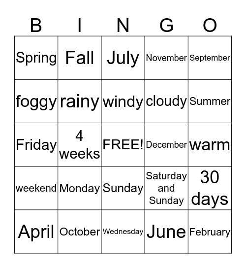 The Calendar Bingo Card