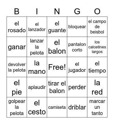 Spanish I Ch. 5 - Los Deportes Vocabulario Bingo Card