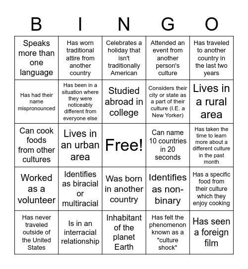 Untitled Bingo Card