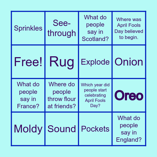 April Fools Day Challenge Bingo Card