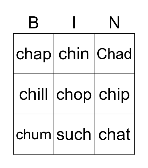 CH Word List Bingo Card