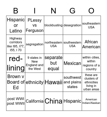 Ethnicity KI1 Bingo Card