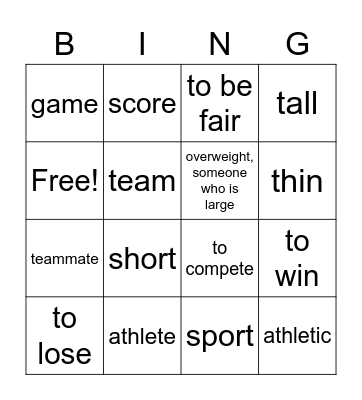 Sports Bingo Card