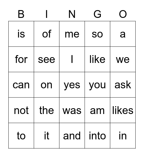Rainbow Words 1 of 3 Bingo Card