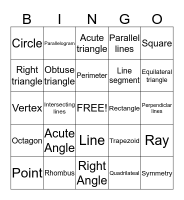 Geometry Bingo Card