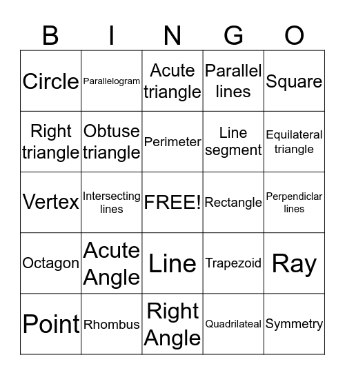 Geometry Bingo Card