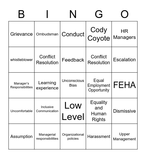 (Anti) Harassment Bingo Card
