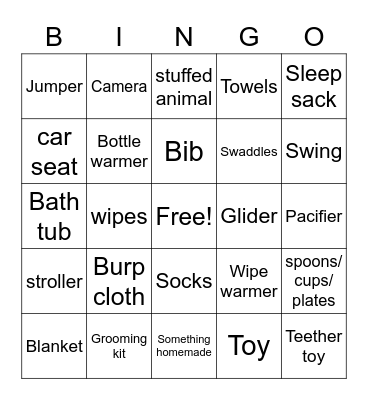 Baby A's Present Bingo Card
