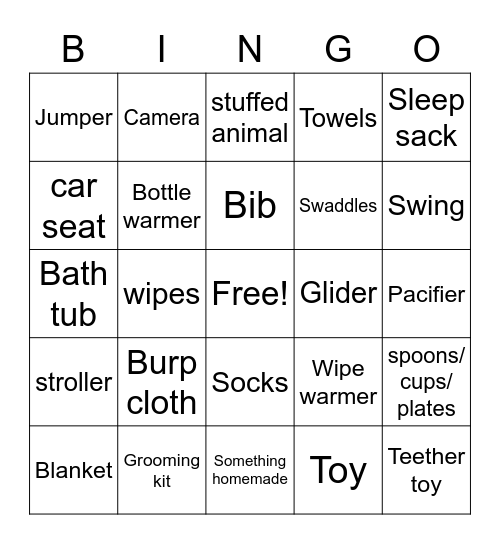 Baby A's Present Bingo Card