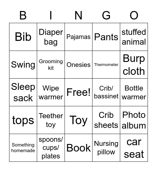 Baby A's Present Bingo Card