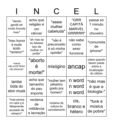 BINGO DE INCEL Bingo Card