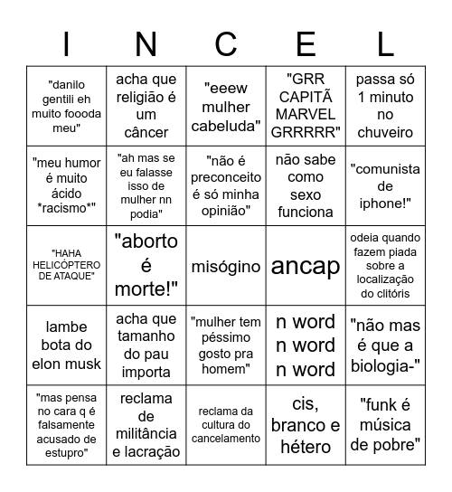 BINGO DE INCEL Bingo Card