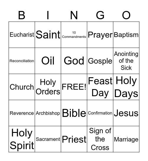 Confirmation Bingo Card