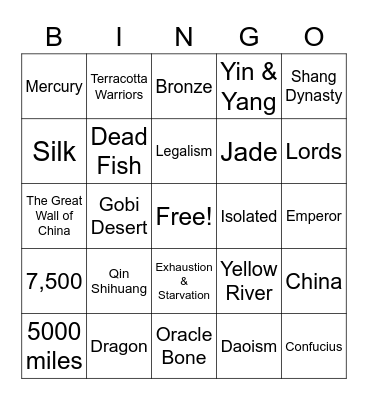 Ancient China Bingo Card
