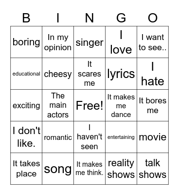 Talking about movies Bingo Card