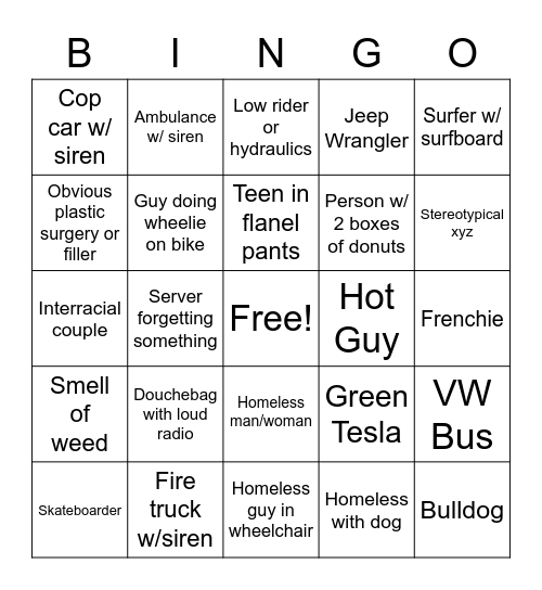 O'side Bingo Card