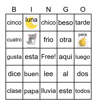 Meehan's Kindergarten Bingo Card