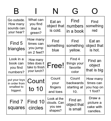Kindergarten Summer Math Bingo Card