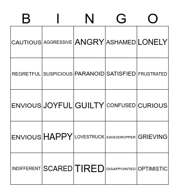 FEELINGS/EMOTIONS Bingo Card