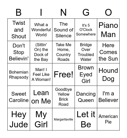 Song Bingo! Bingo Card