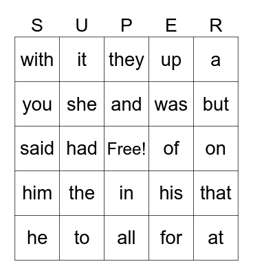 Sight Words List One Bingo Card