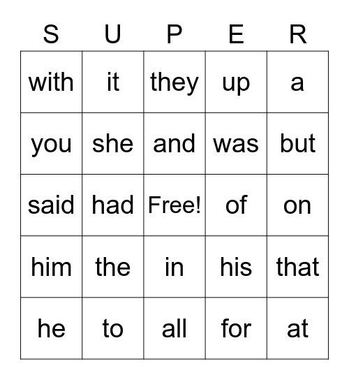 Sight Words List One Bingo Card