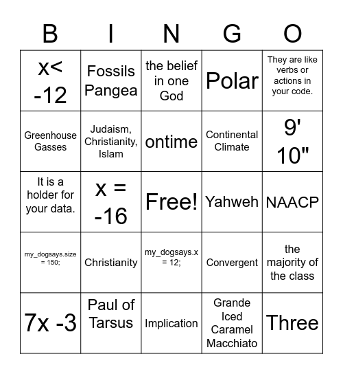 Coach Jen's review 4/16 Bingo Card