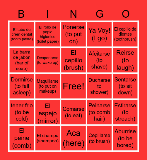 Una Rutina Diaria Bingo Card