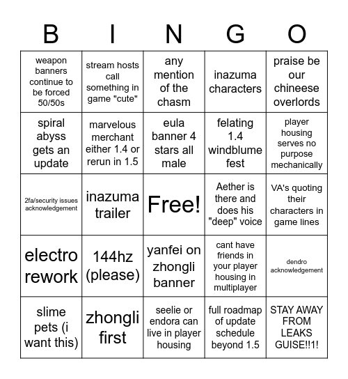 Untitled Bingo Card