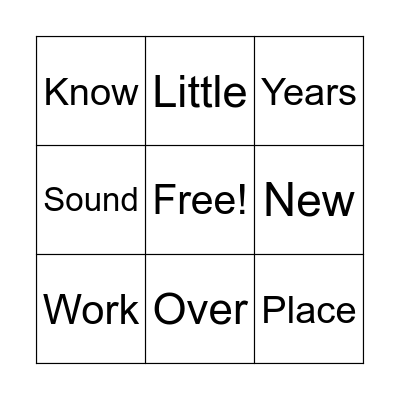 Fry Words Bingo Card