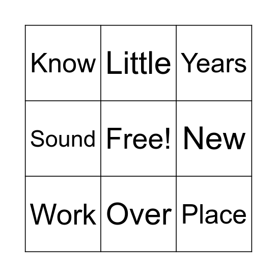 Fry Words Bingo Card