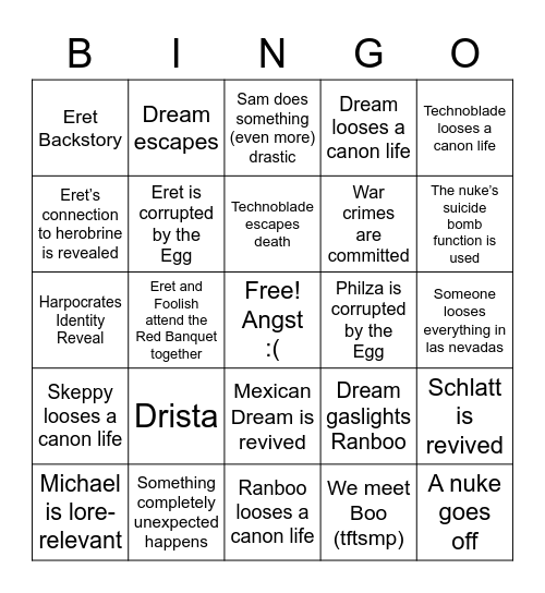 DSMP Lore Bingo #1 Bingo Card